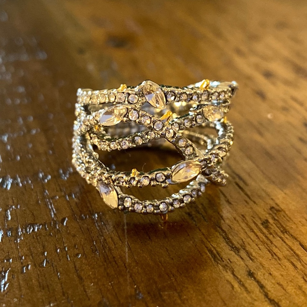 Alexis Bittar Silver with Crystal Pave’ Orbiting Ring and Gold Thorns, Size 6